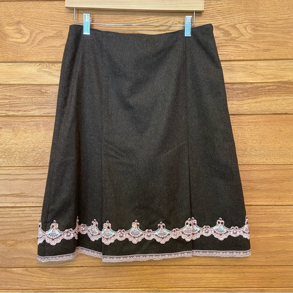 Y2K Express coquette brown wool pink lace trim skirt